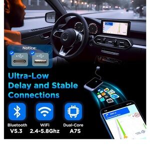 Bluetooth 5.3 WiFi Dual-Core A7S Car Adapter